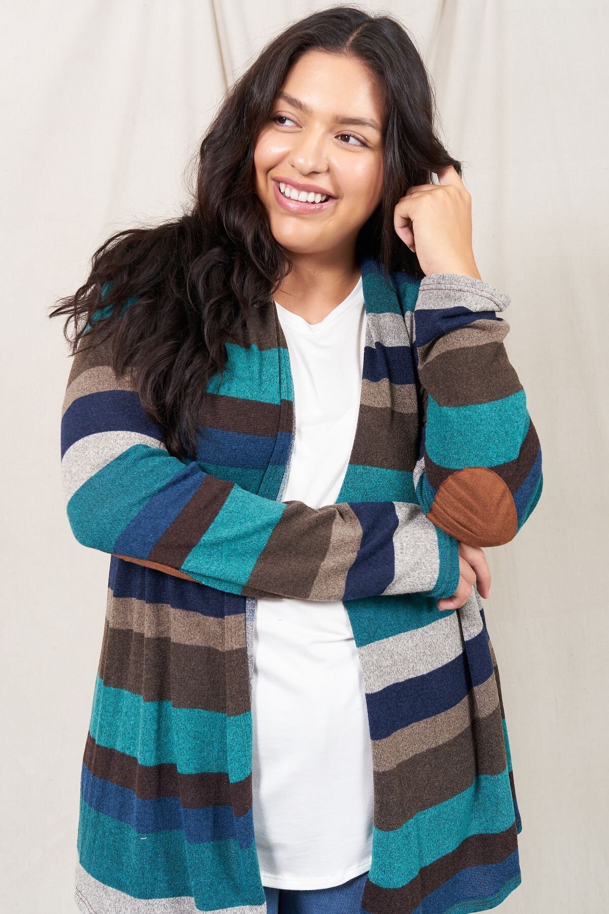Striped cardigan with elbow best sale patches