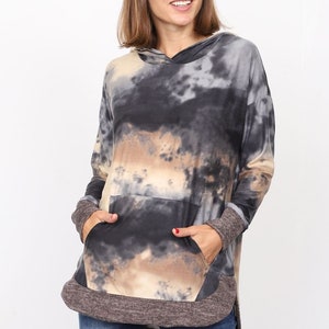 Green Tie Dye Print Kangaroo Pocket Loose Hoodie main image 0