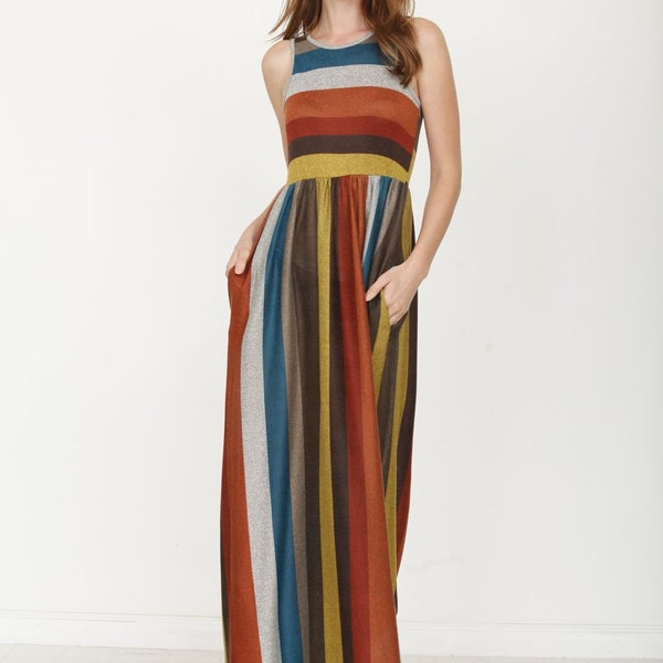 Multi-color Striped Maxi With Pockets