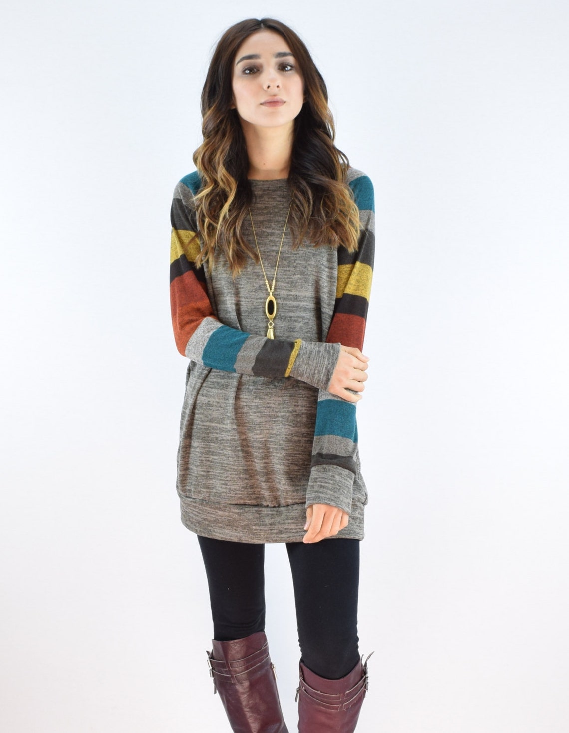 Sale Multi Stripe Long Sleeve Knit Tunic Etsy