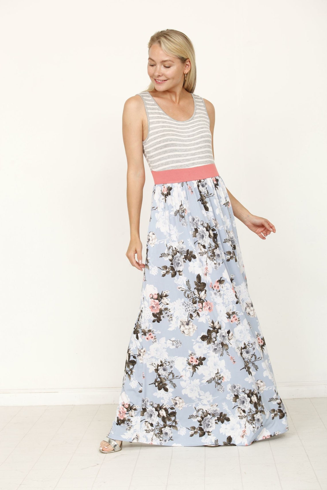 Sleeveless Floral Band Maxi Dress