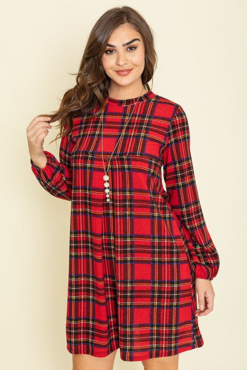 Red Plaid Babydoll Pleated Dress_plus Etsy