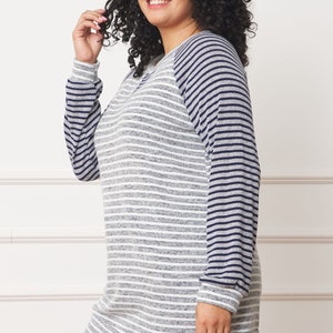 Two Tone Stripe Color Block Raglan Tunic with V-Stitch S to 3X Plus image 9