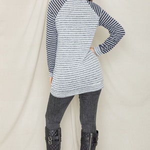 Two Tone Stripe Color Block Raglan Tunic with V-Stitch S to 3X Plus image 3