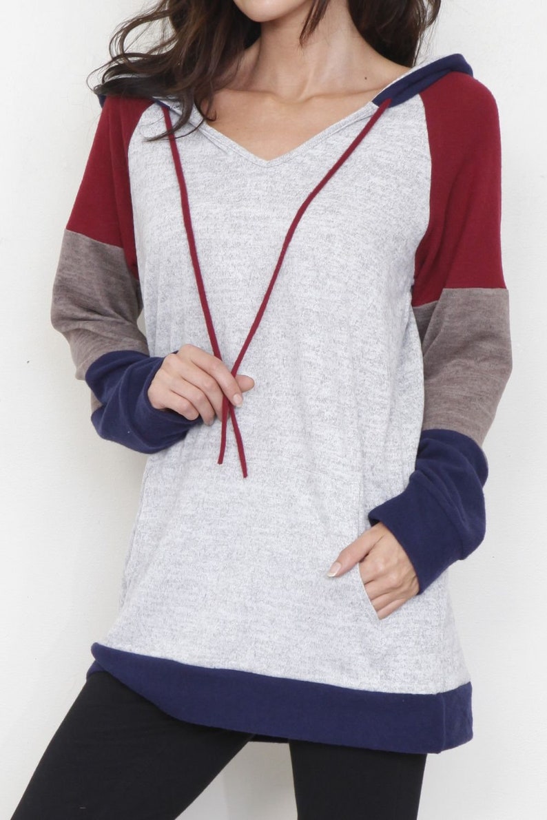 Color Block Sleeve Hoodie with Kangaroo Pocket image 3