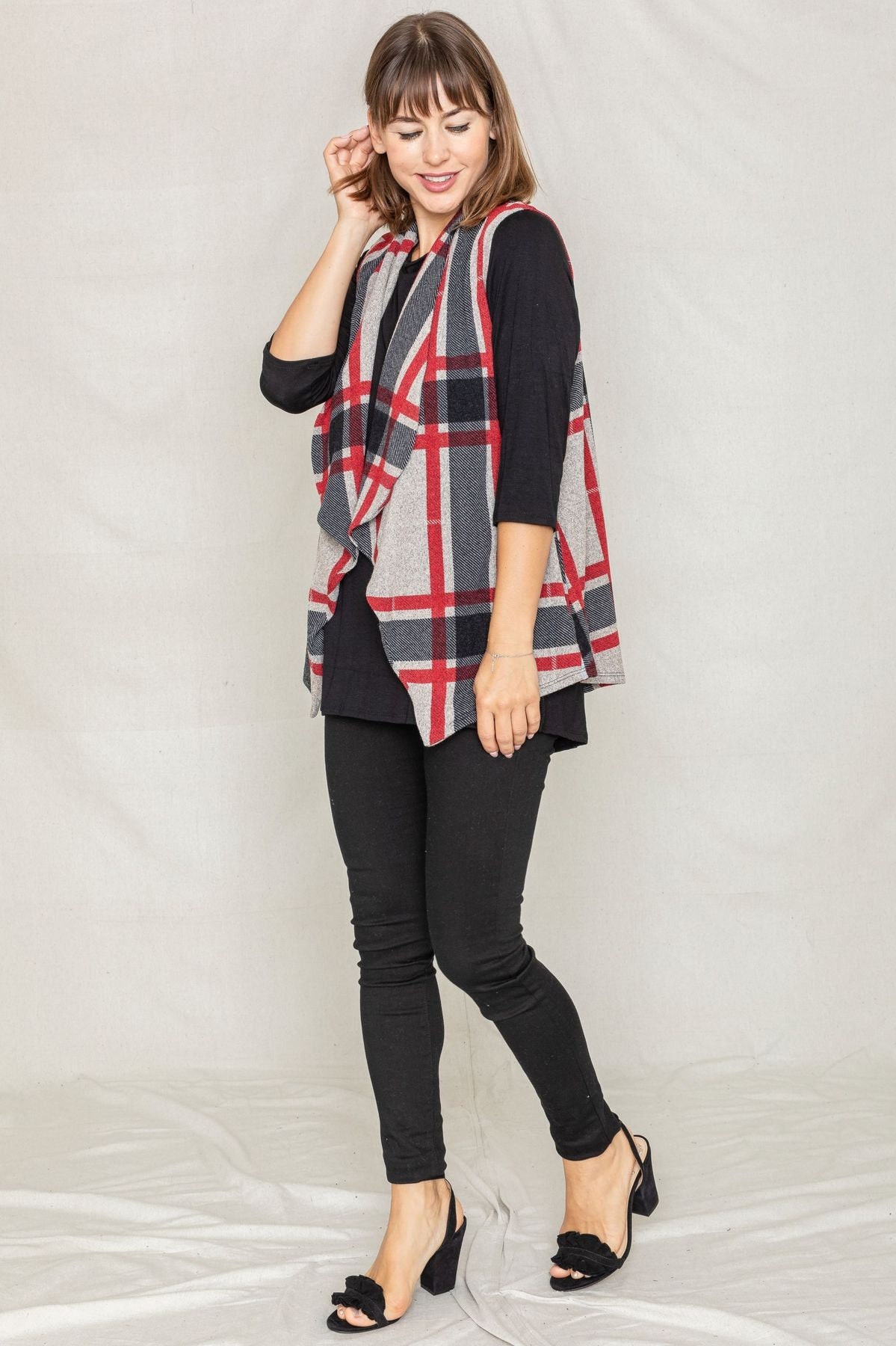 Plaid waterfall vest shop