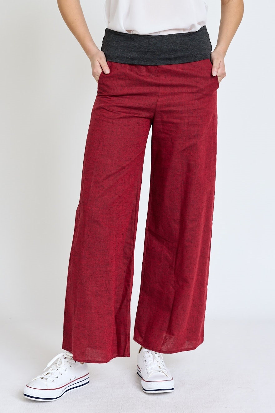 Fold Over Waist Cotton-linen Wide Leg Pants 5 Colors S-3X Plus -  Canada