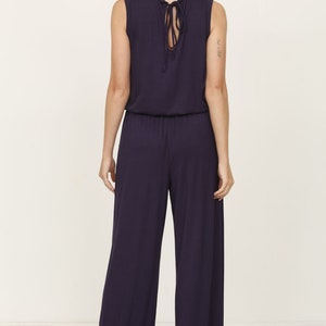 Solid Sleeveless Blouson Jumpsuit with Tie Keyhole Back S to 3X 4 Colors image 7