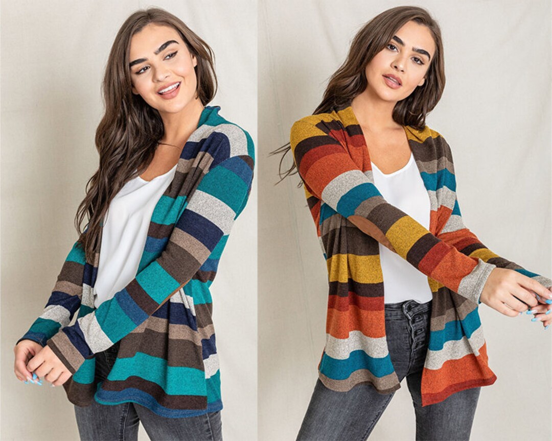 Multi Stripe Elbow Patch Cardigan