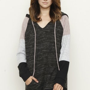 Color Block Sleeve Hoodie with Kangaroo Pocket image 1