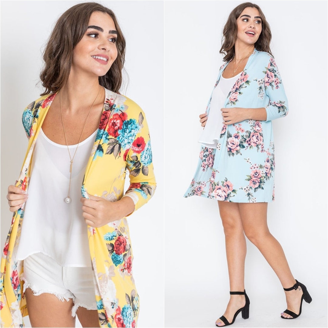Floral Print Long Sleeve Cardigan And Shorts Set