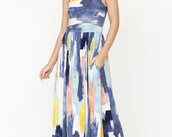 Plus Water Color Sleeveless Maxi Dress