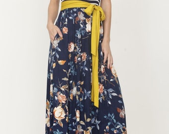 navy blue and mustard yellow dress