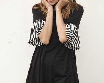 Stripe Short Ruffle Sleeve Mini Dress