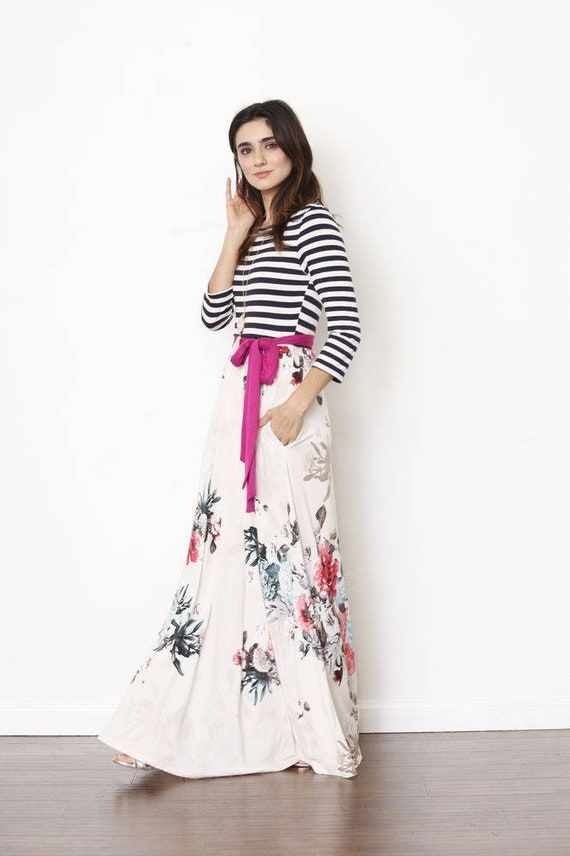 Stripe Floral Sash Maxi Dress - Etsy Australia