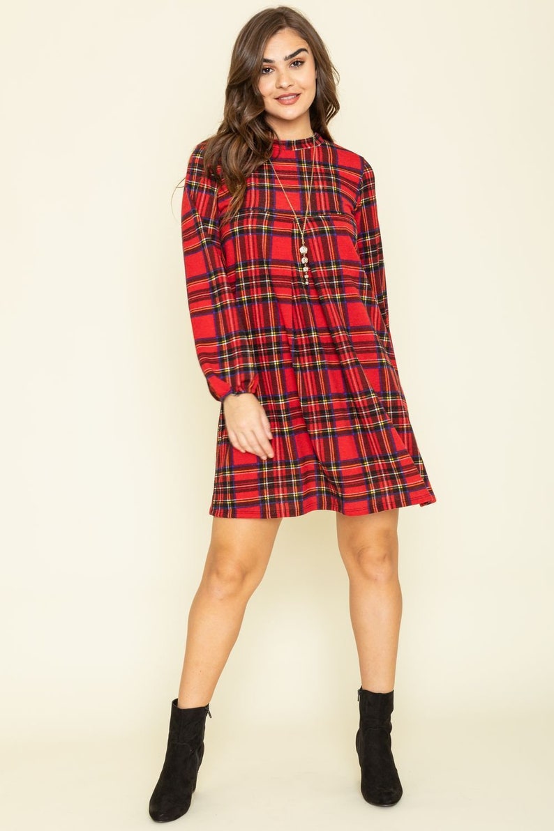 Red Plaid Babydoll Pleated Dress_plus Etsy