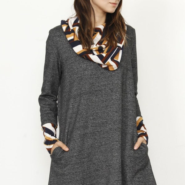 Print Cowl Neck Tunic Dress