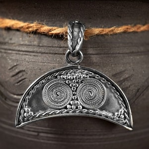Dark Age Sterling SILVER FERTILITY Pendant Lunula Lunitsa Crescent Moon Pendant Necklace Slavic Viking Vikings Medieval Middle Ages Pagan