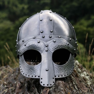 Viking Ocular Helm decorated by hammering made in Czech Republic Armor Armour Helmet Norse Vikings