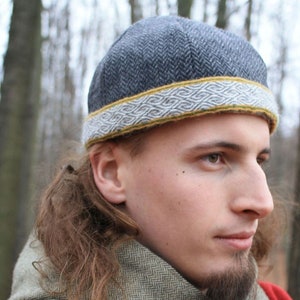 Woolen VIKING CAP Rimmed with Rigid Woven Heddle Belt Birka Sweden Exact Replica Reenactment Re-enactment Accessory Larp Historical Costume