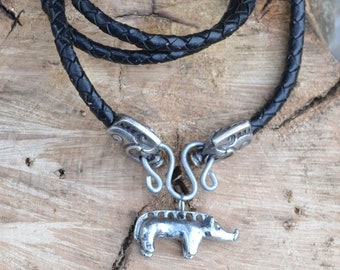 CELTIC BOAR Necklace with Leather Bolo Replica Tabor Bohemia La Tene culture inspired Celtic jewelry and viking jewelry