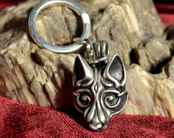 VIKING WOLF HEAD Silver Plated Pewter Keychain Keyring Fenrir Head Key Chain by Wulflund