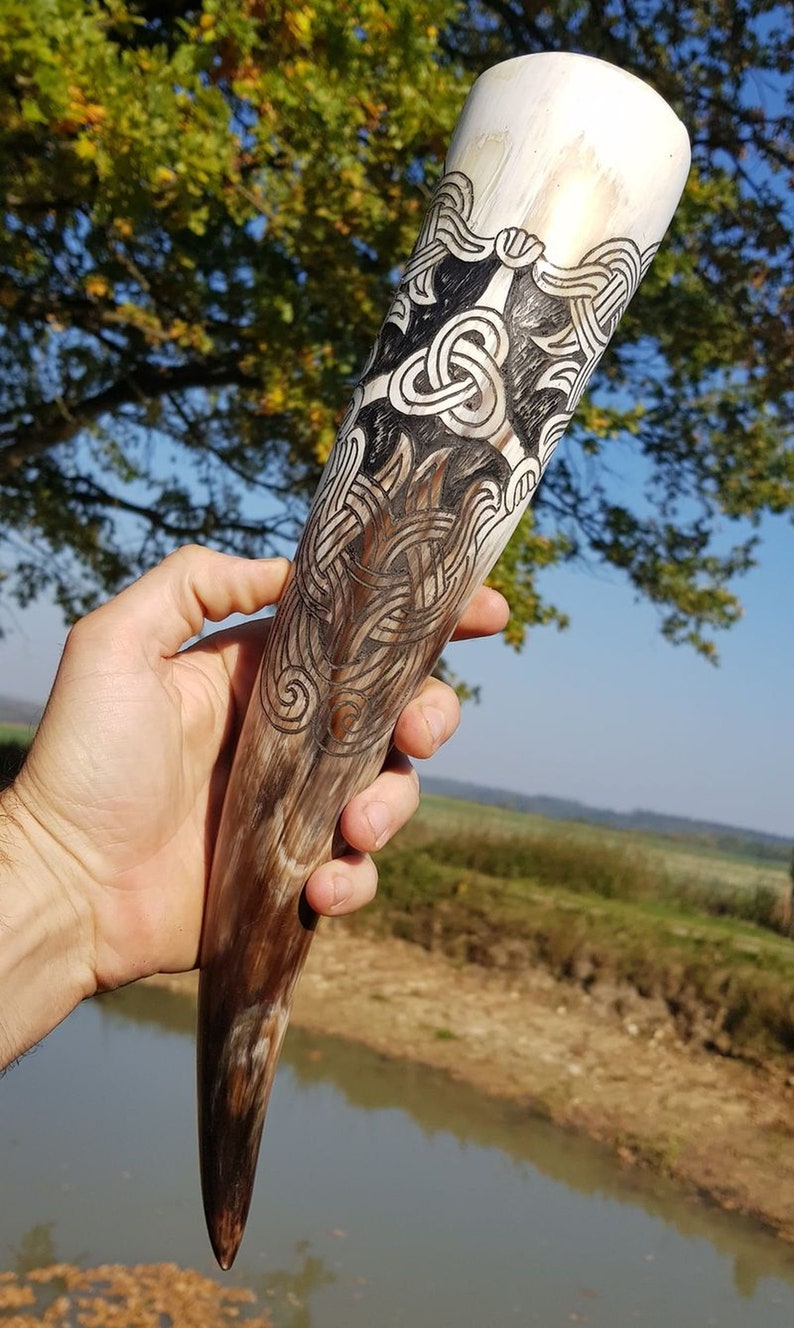 BORRE Carved Drinking Horn With Engraved Norse Symbols Etsy Ireland