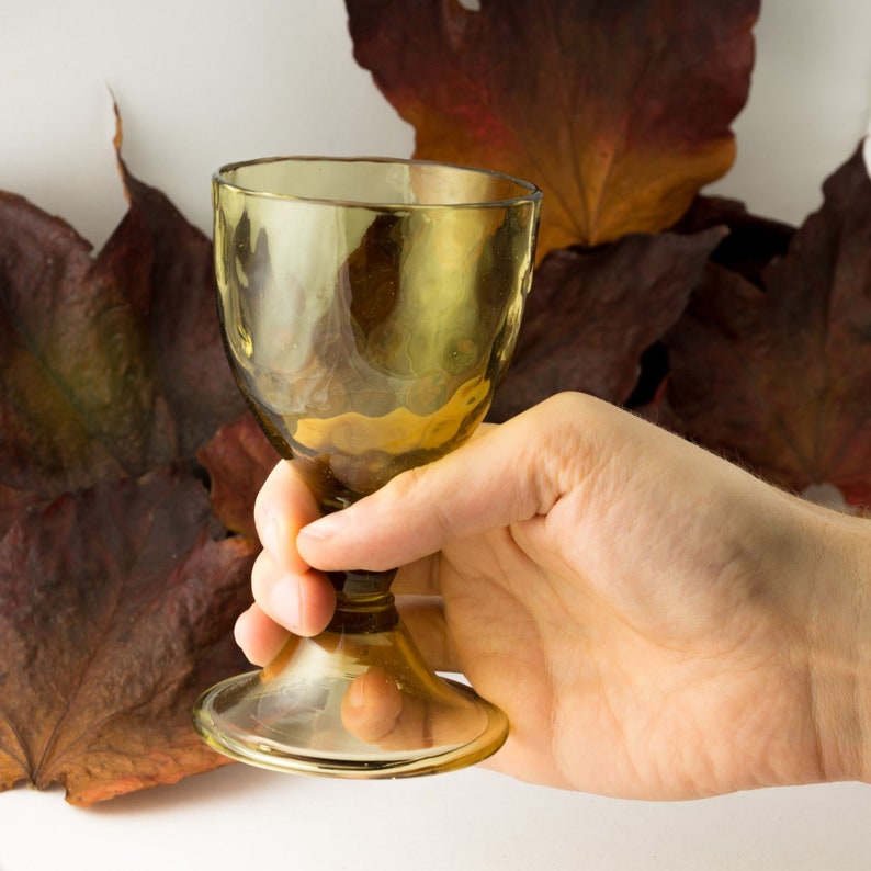 Bohemian Wine Glass Optik Historical Goblet handmade of Forest Glass Medieval glass