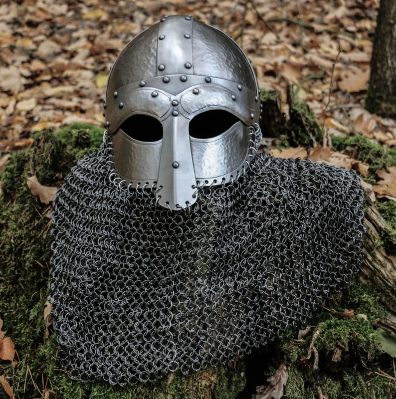 Hand Made Viking Helmet With Riveted Aventail Chainmail for Etsy