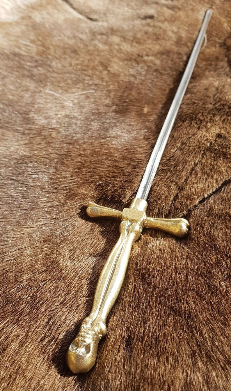 Renaissance Stiletto Dagger With Brass Handle and Skull Pommel Etsy