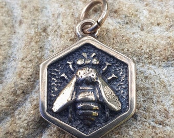 Bronze HONEYBEE in HoneyComb PENDANT Bee Insect  Nature Comb Honey Hexagon Beeswax Original Artisan Jewelry Jewellery from Bohemia