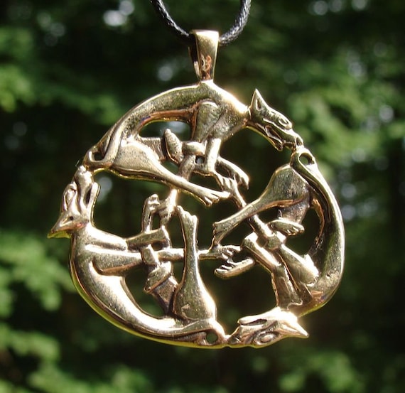 CELTIC WOLVES Bronze Pendant Hounds of Cuchulainn Wolf Hound Dog