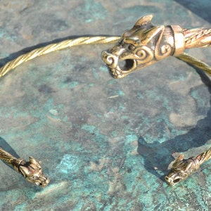 WOLF Head BRASS TORC Torques Jewellery Jewelry Celts Iron Age Pagan Necklace Torque Historical Jewel Re-enactment History