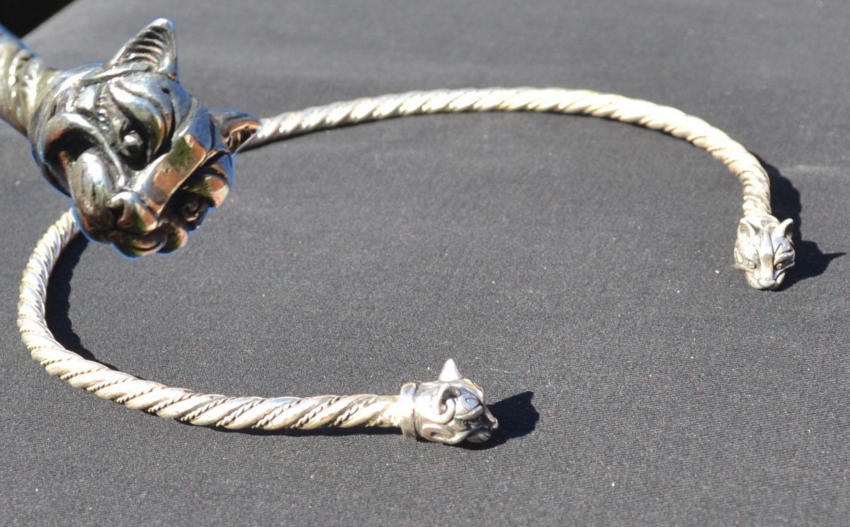 CAITLIN Celtic SILVER Cat TORQUES Torc Necklace Pagan Jewelry Jewellery Scottish Pictish Picts Torque Irish Ireland