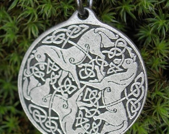 CELTIC HORSES PENDANT Tin Necklace of Goddess of Epona