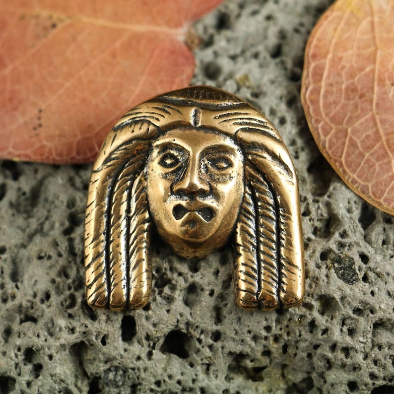 ANCIENT HEAD Bronze Pendant Face Historical Handmade Casted Necklace Charm Luck