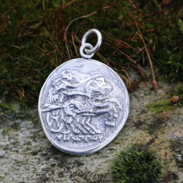 Tetradramma di Alessandro Magno, ciondolo, argento Grecia Macedonia greca Macedonia moneta Replica amuleto talismano fascino antichità