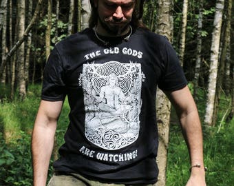 CERNUNNOS - The Old Gods Are Watching Pagan T-Shirt Celtic Tshirt Shirt Irish Herne Horned God Pagan Gaul Antler Deer Stag Iron Age Nature