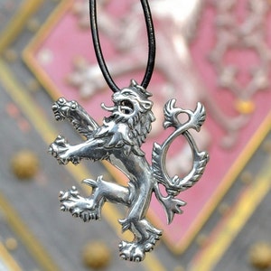 Czech Two Tailed Lion Bohemian Bohemia Czechoslovakia Slovakia Cesky Ceska Repunlika Praha Silver Pendant Lev Coat of Arms image 1