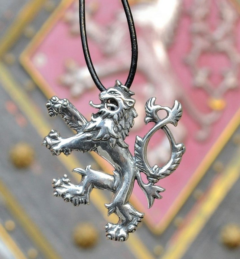 Czech Two Tailed Lion Bohemian Bohemia Czechoslovakia Slovakia Cesky Ceska Repunlika Praha Silver Pendant Lev Coat of Arms image 1