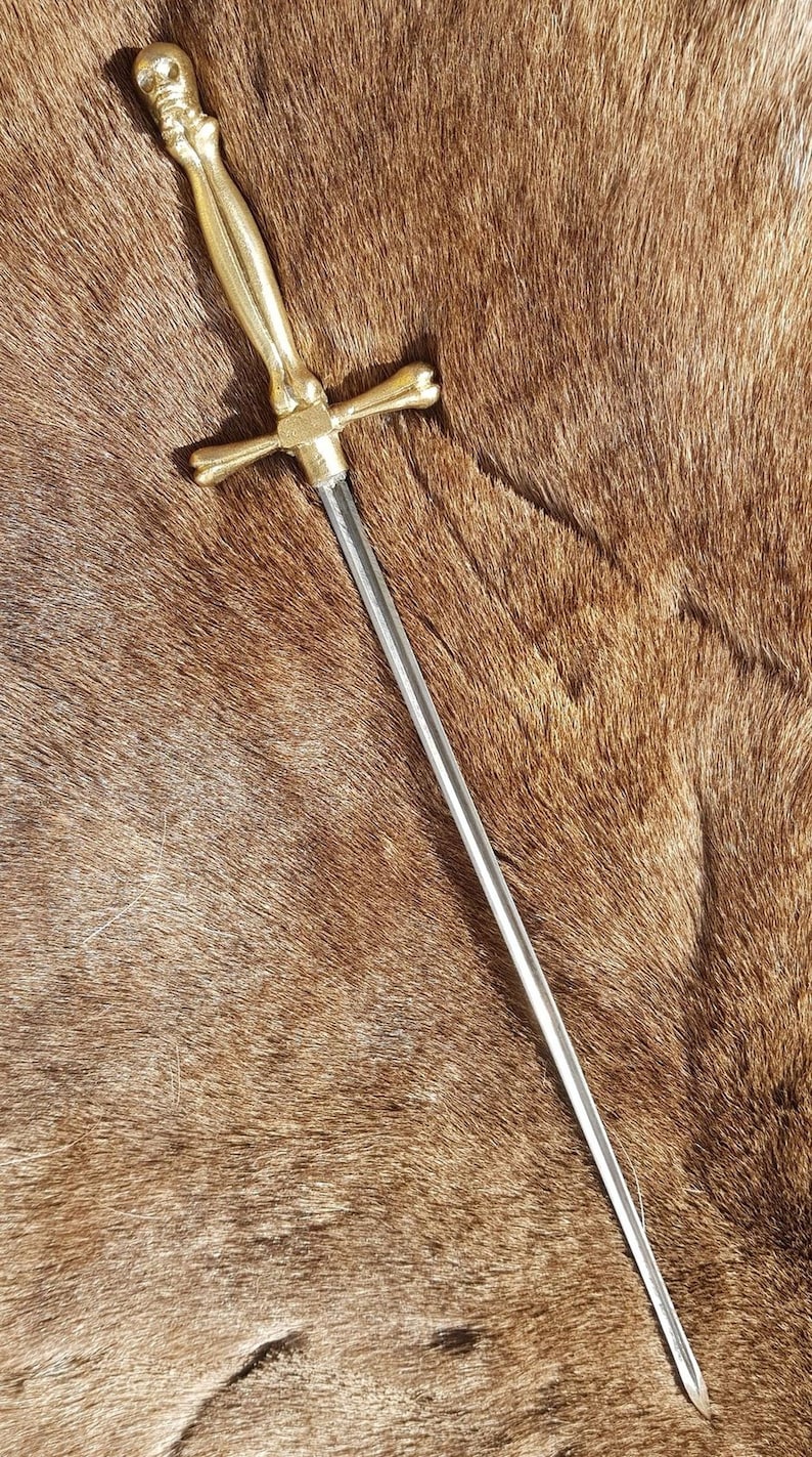 Renaissance Stiletto Dagger with Brass Handle and Skull Pommel Etsy