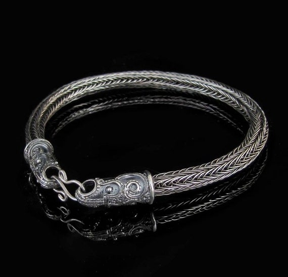 SCANIA Sterling SILVER Viking BRACELET Crow Knit Knitted Bangle