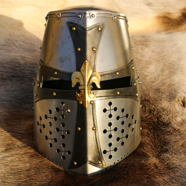 Grand maître, grand casque de croisé, 1,5 mm Reconstitution de grand casque Épée Heaume de chevalier templier