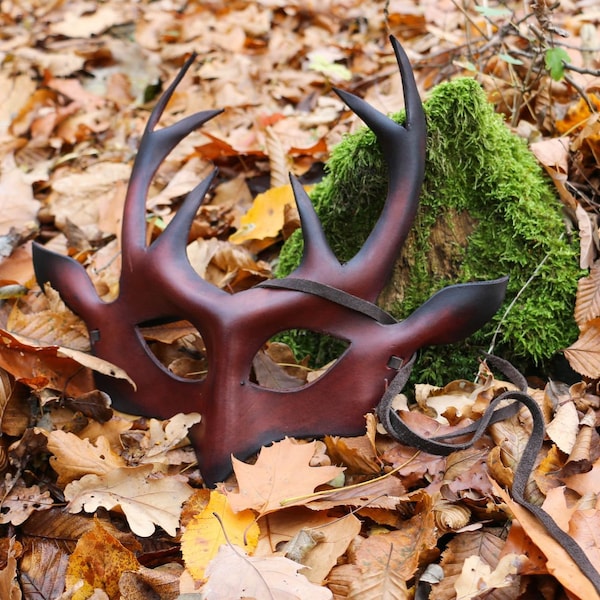 DEER LEATHER MASK Handmade Stag Deer Shaman Shamanic Masks Cernunnos Pagan Celtic Herne Antler Celts Nature Wilderness Wild Life Scottish