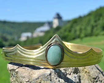Brass Diademe with Green Aventurine Tiara Medieval Fantasy Crown Women Jewellery Jewelry Head Tiaras