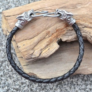 VIKING WOLF Fenrir BRACELET Leather and Pewter Bangle Borre Braided Pagan Fantasy Original Design Artisan Jewelry Jewellery Bohemia Czech