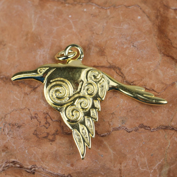 CORVUS Celtic Crow Pendant Gold plated Raven Jewellery Necklace Amulet Talisman Newgrange Ireland irish Celtic mythology Flying Ravens pagan