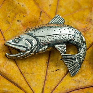 TROUT Sterling SILVER Pendant Necklace Ag Fish Fishing Jewelry Jewellery Fisherman River Fishes Animal Nature Amulet Charm Jumping Lake