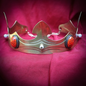 KONINKLIJKE KROON met rode Tsjechische glazen tiara Gotische middeleeuwse prinses Prins Koning Koningin Keizer Messing Periode Historisch Larp Sca Fantasie Sca
