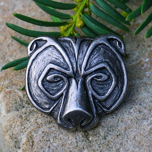 BEAR Head Pendant Pewter Tin Necklace Ursus Grizzly Charm Jewel Jewelry Jewellery Pagan Celtic Viking Norse Slavic Wildlife Animal Wild